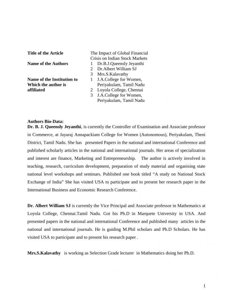 Impact of Global Economic Events on the Indian Stock Market