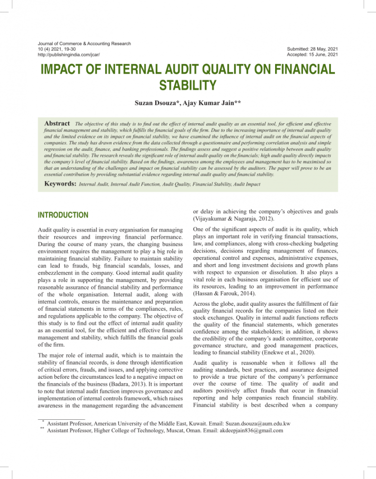 The Role of Internal Controls and Audit Quality in Financial Reporting