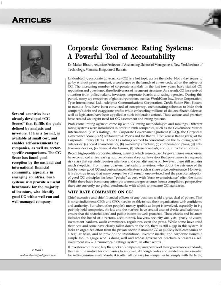 Corporate Governance Ratings: Tools for Investors